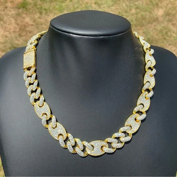 14k Gold Plated Iced Figaro Cuban Link Chains 13mm 18” 20” Iced out Premium